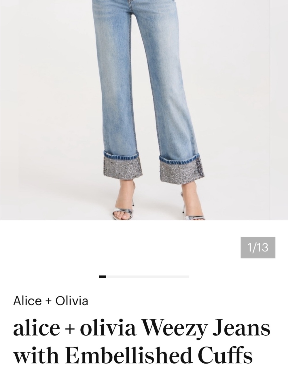 Alice + Olivia Light Blue Cropped Flare Jeans with Sparkle Cuffs